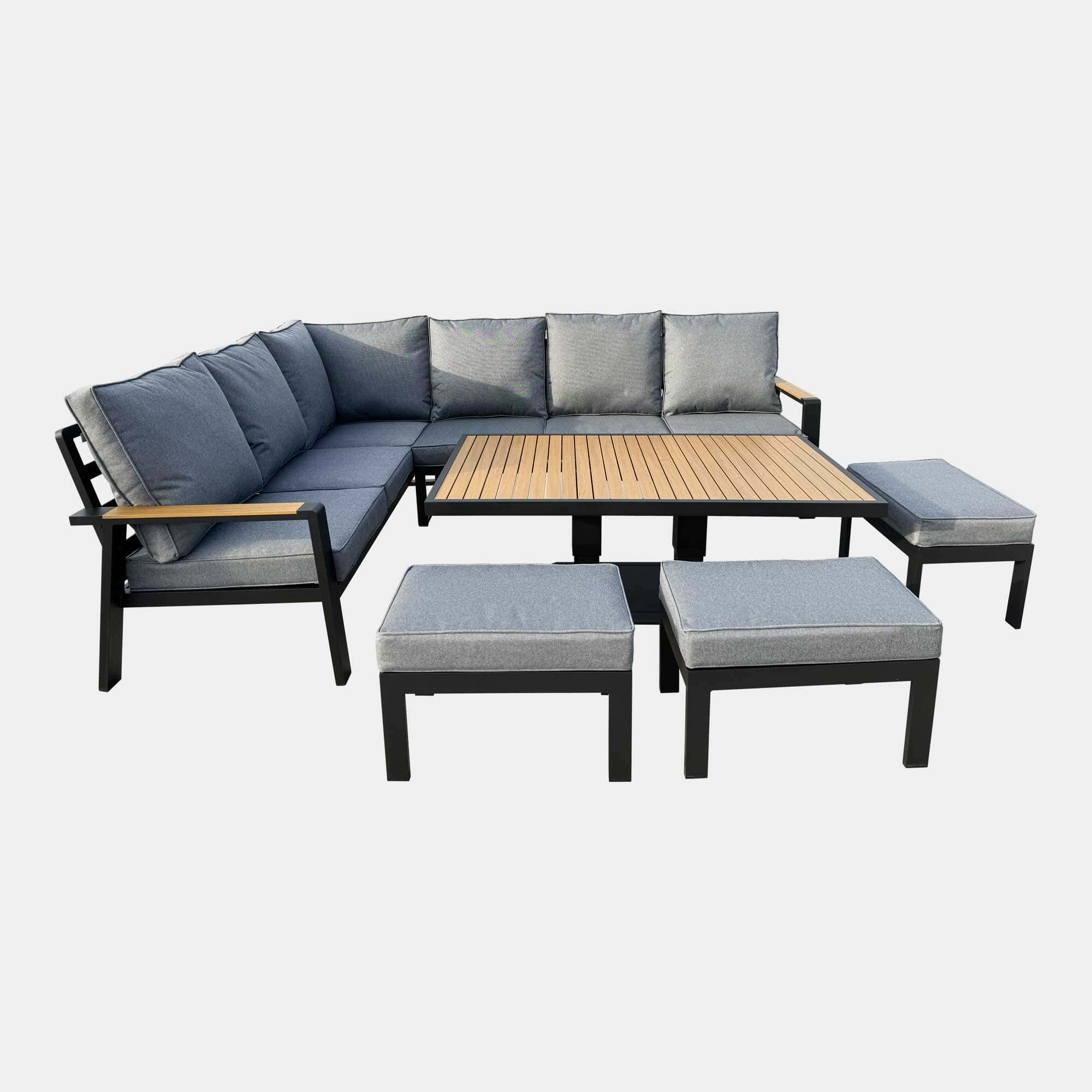 Antigua - Corner Garden Dining Set With Rising Table, Grey Aluminium - Image 3