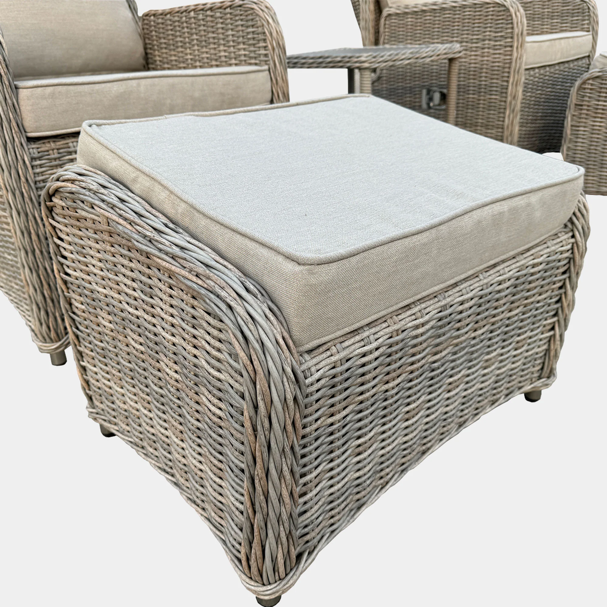 Bahama - Set Of 2 Reclining Garden Chairs With Stools & Side Table, Aluminium & Rattan - Image 11