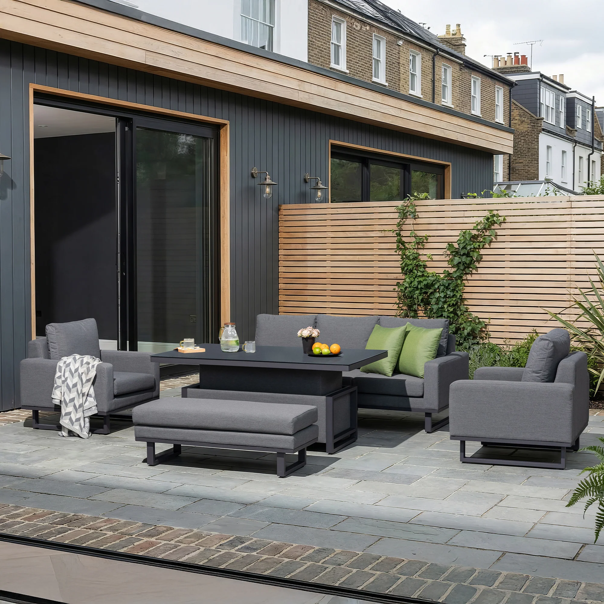 Coral Gables - 3 Seat Garden Sofa Dining Set With Rising Table, Dark Grey Aluminium - Image 3