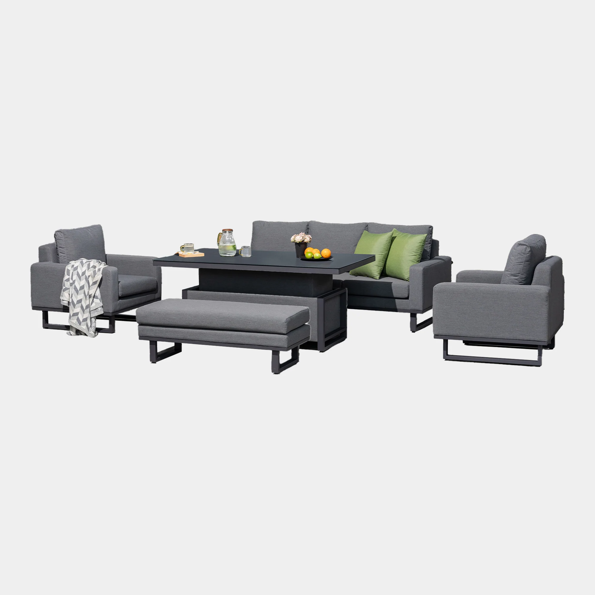 Coral Gables - 3 Seat Garden Sofa Dining Set With Rising Table, Dark Grey Aluminium - Image 5