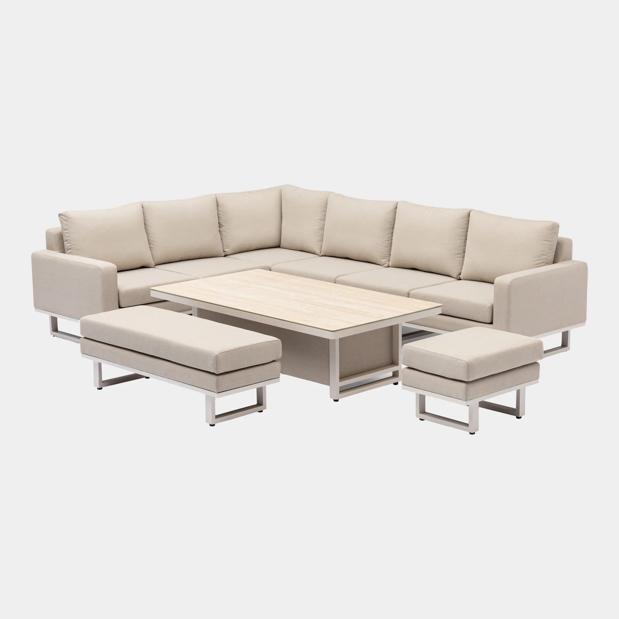 Coral Gables - Corner Garden Dining Set With Rising Table, Natural Aluminium - Image 5