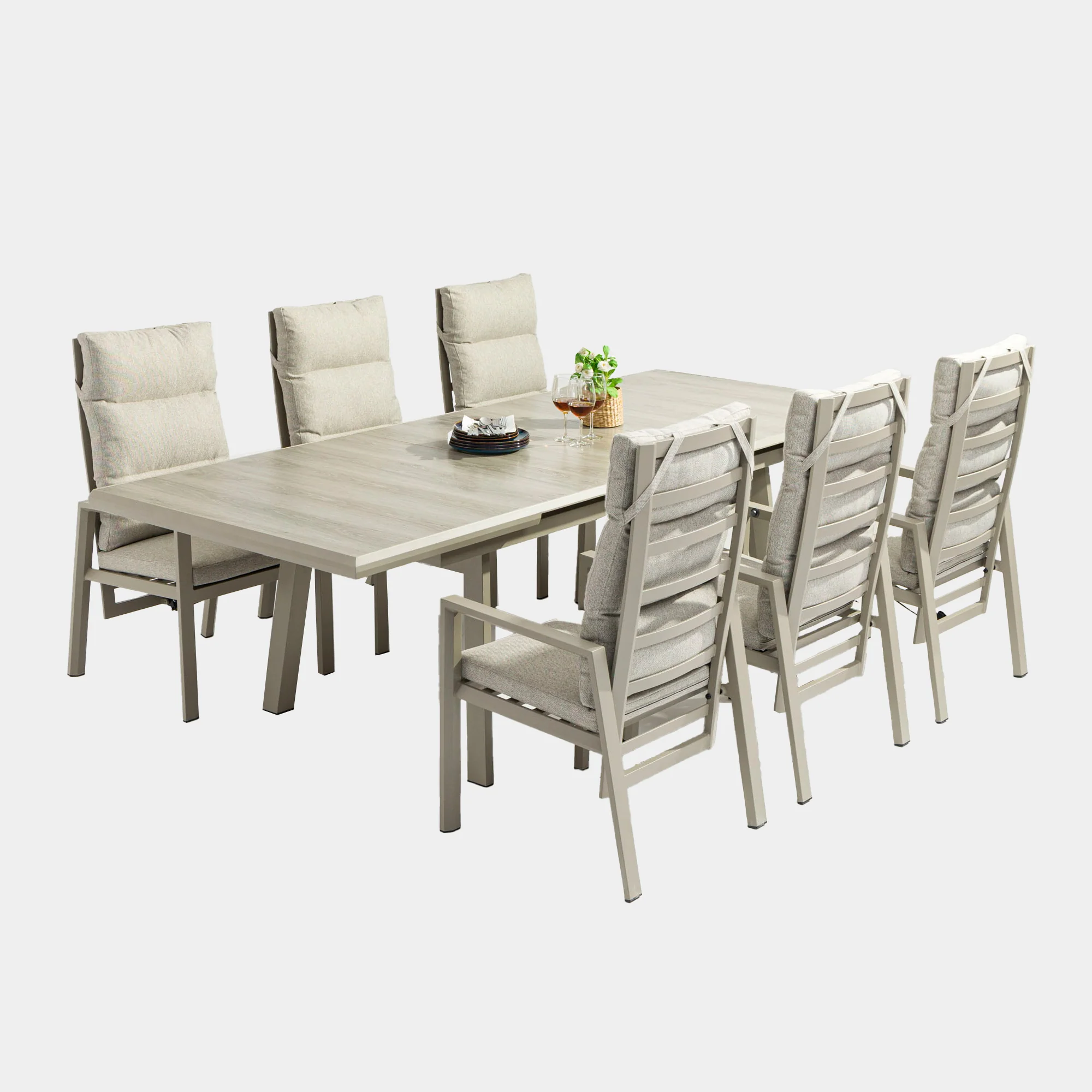 Grenada - 6 Reclining Seat Garden Dining Set With Extending Table, Aluminium - Image 3