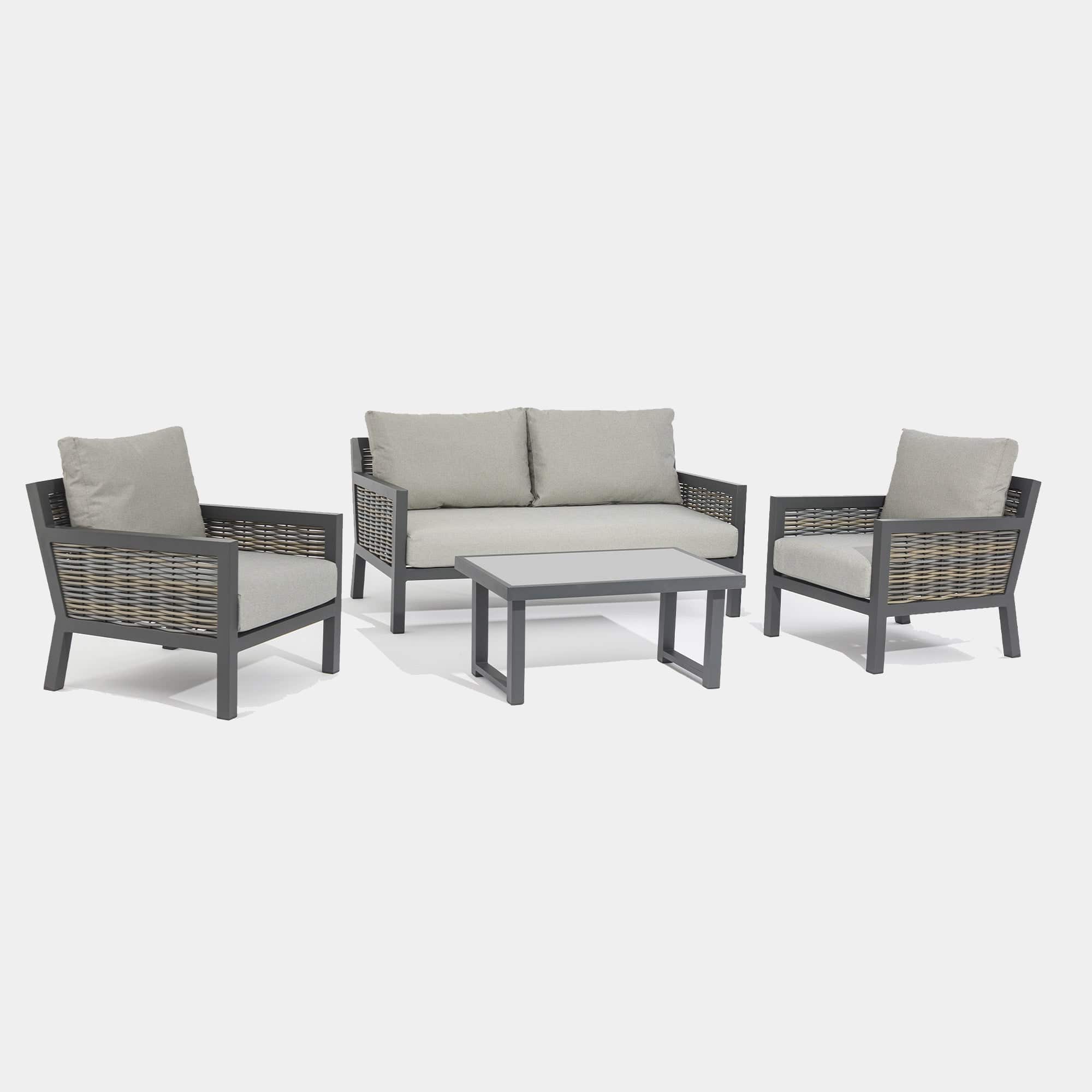 Key Largo - 2 Seat Garden Sofa Set & Coffee Table, Aluminium & Rattan - Image 3