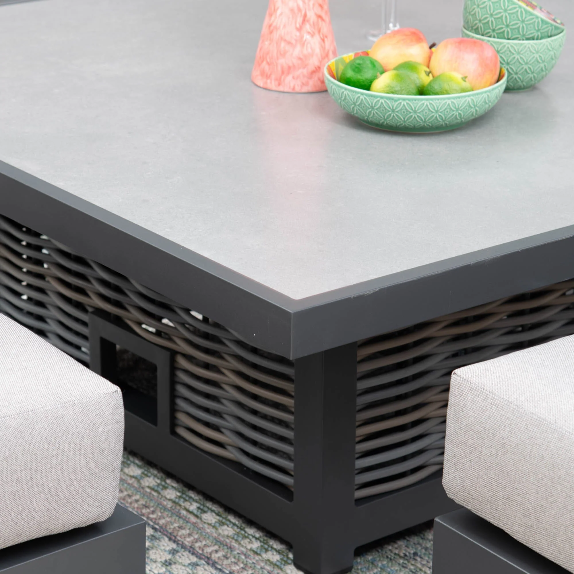 Key Largo - Corner Garden Dining Set With Square Rising Table and 2 Benches, Aluminium & Rattan - Image 5