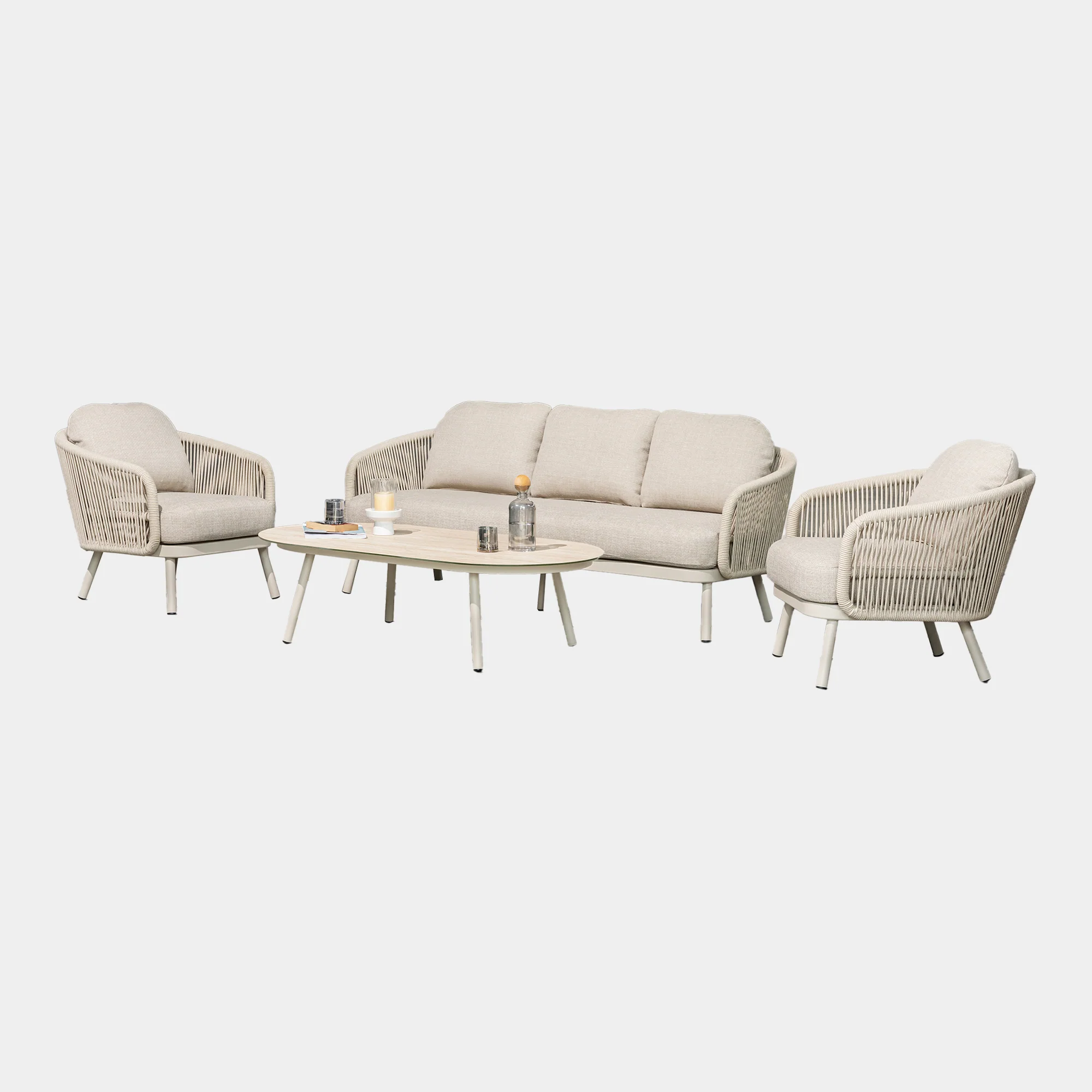 Palm Springs - 3 Seat Garden Sofa Set & Coffee Table, Beige Aluminium - Image 3